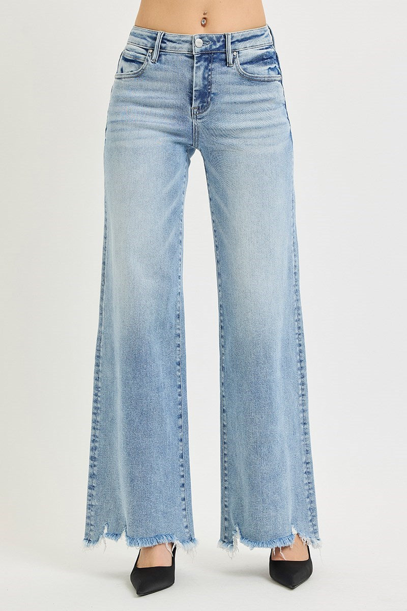 Skid Row High Rise Light Wash Wide Leg Jeans