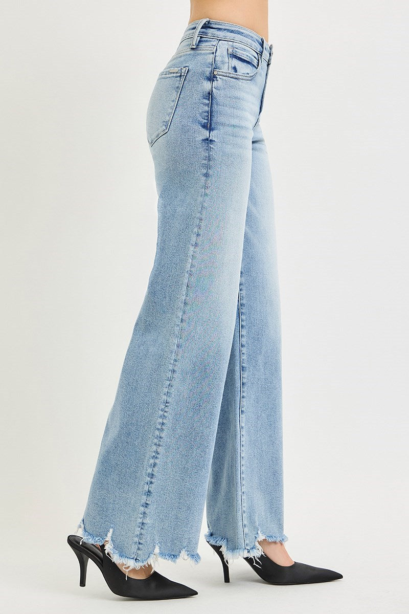 Skid Row High Rise Light Wash Wide Leg Jeans