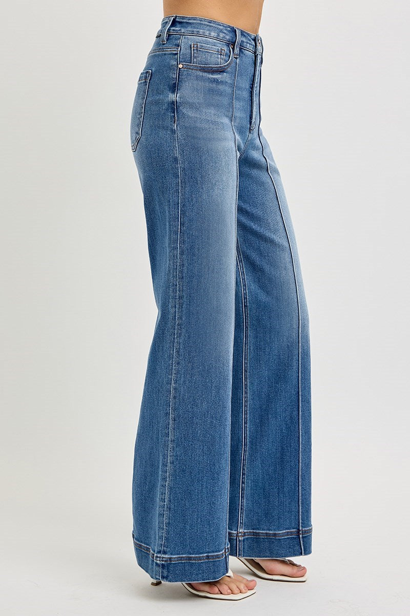 Outlaw TC High Rise Pintuck Ankle Wide Trouser Jeans