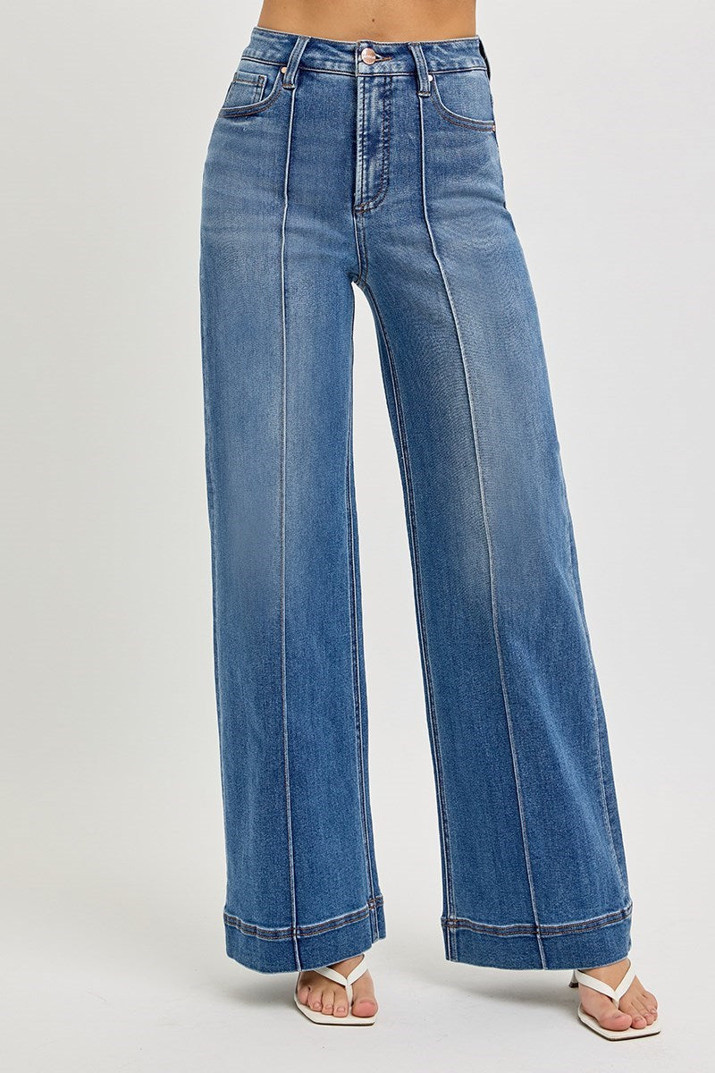 Outlaw TC High Rise Pintuck Ankle Wide Trouser Jeans