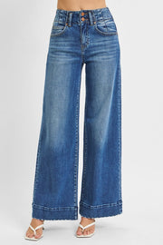 Heartbreak Hotel High Rise Wide Leg Double Button Detail Trouser Hem Jeans