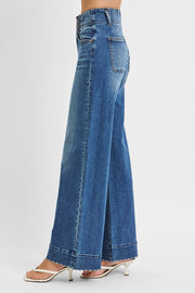 Heartbreak Hotel High Rise Wide Leg Double Button Detail Trouser Hem Jeans