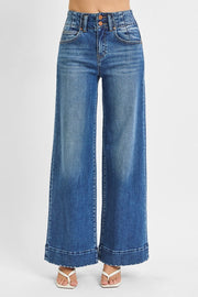 Heartbreak Hotel High Rise Wide Leg Double Button Detail Trouser Hem Jeans