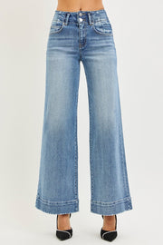 Heartbreak Hotel High Rise Wide Leg Double Button Detail Trouser Hem Jeans
