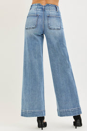 Heartbreak Hotel High Rise Wide Leg Double Button Detail Trouser Hem Jeans