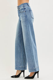 Heartbreak Hotel High Rise Wide Leg Double Button Detail Trouser Hem Jeans