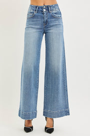 Heartbreak Hotel High Rise Wide Leg Double Button Detail Trouser Hem Jeans