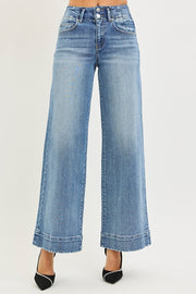 Heartbreak Hotel High Rise Wide Leg Double Button Detail Trouser Hem Jeans