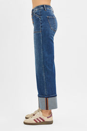 Good Time High Rise Crop Wide Straight Cuffed Jeans