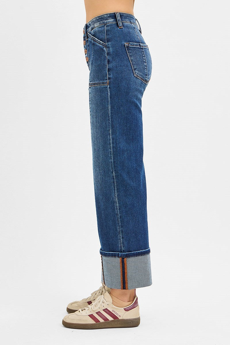 Good Time High Rise Crop Wide Straight Cuffed Jeans