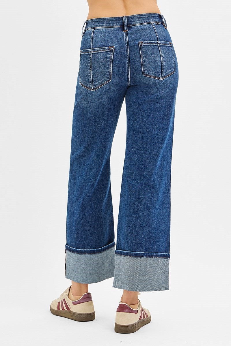 Good Time High Rise Crop Wide Straight Cuffed Jeans