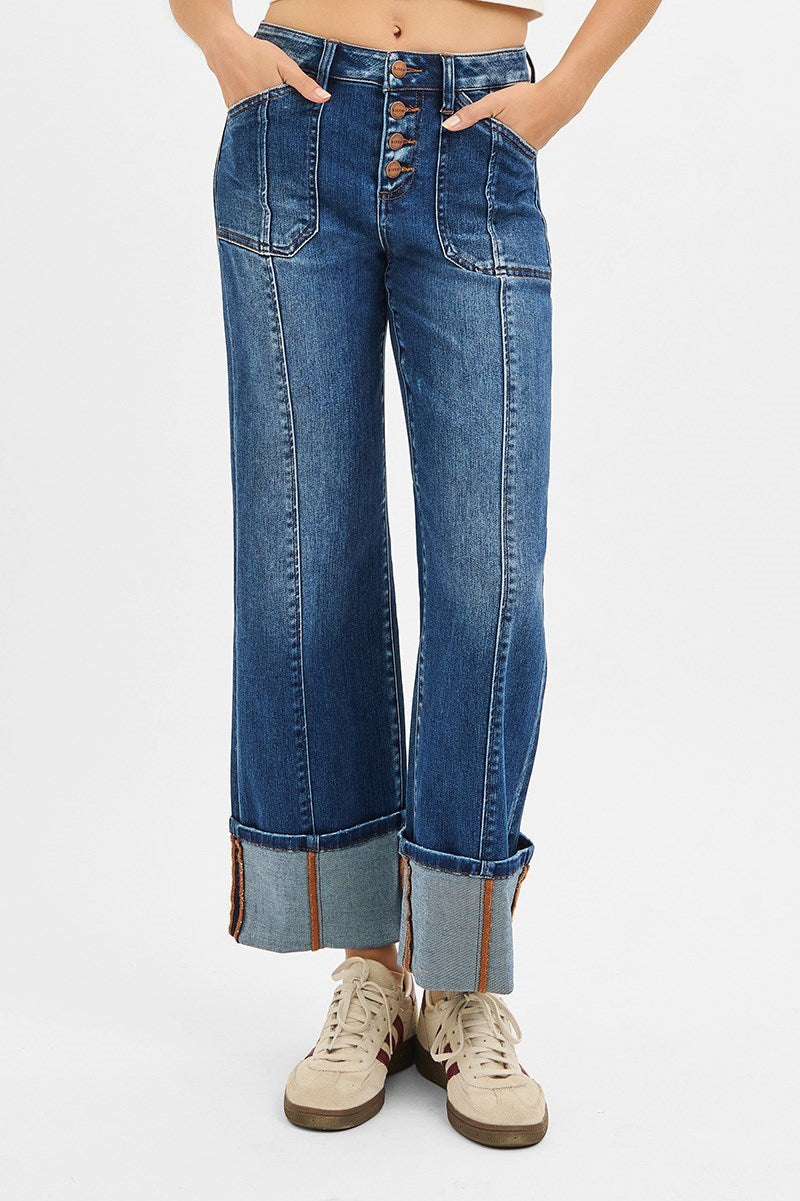 Good Time High Rise Crop Wide Straight Cuffed Jeans