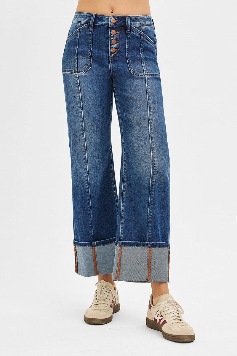 Good Time High Rise Crop Wide Straight Cuffed Jeans