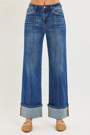Sawyer High Rise Seamed & Cuffed Wide Leg Jeans