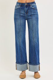 Sawyer High Rise Seamed & Cuffed Wide Leg Jeans