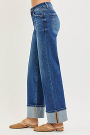 Sawyer High Rise Seamed & Cuffed Wide Leg Jeans