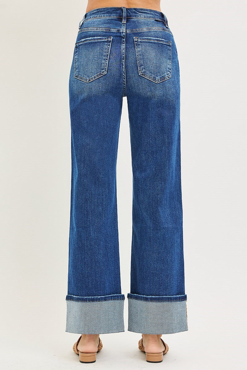Sawyer High Rise Seamed & Cuffed Wide Leg Jeans