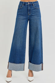 Mercury Tummy Control High Rise Crop Wide Cuffed Jeans