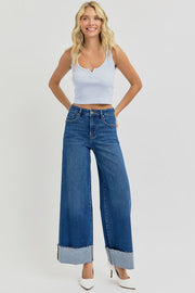 Mercury Tummy Control High Rise Crop Wide Cuffed Jeans