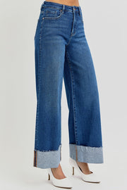 Mercury Tummy Control High Rise Crop Wide Cuffed Jeans