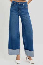 Mercury Tummy Control High Rise Crop Wide Cuffed Jeans