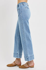 Genie High Rise Front Pintuck Seam &amp; Patch Pocket Crop Wide Leg Jeans