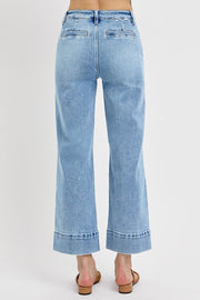 Genie High Rise Front Pintuck Seam &amp; Patch Pocket Crop Wide Leg Jeans