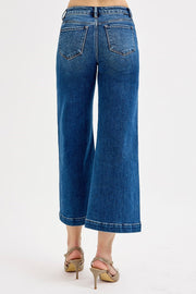 Ride or Die Mid Rise Front Seam Pocket Crop Wide Leg Jeans