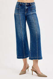 Ride or Die Mid Rise Front Seam Pocket Crop Wide Leg Jeans