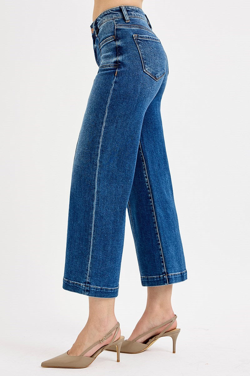 Ride or Die Mid Rise Front Seam Pocket Crop Wide Leg Jeans