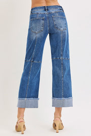Godfather High Rise Cross Seamed Crop Wide Leg Cuffed Jeans