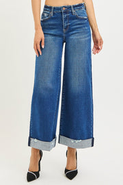 Wild Horses High Rise Crop Wide Distressed Cuff Jean