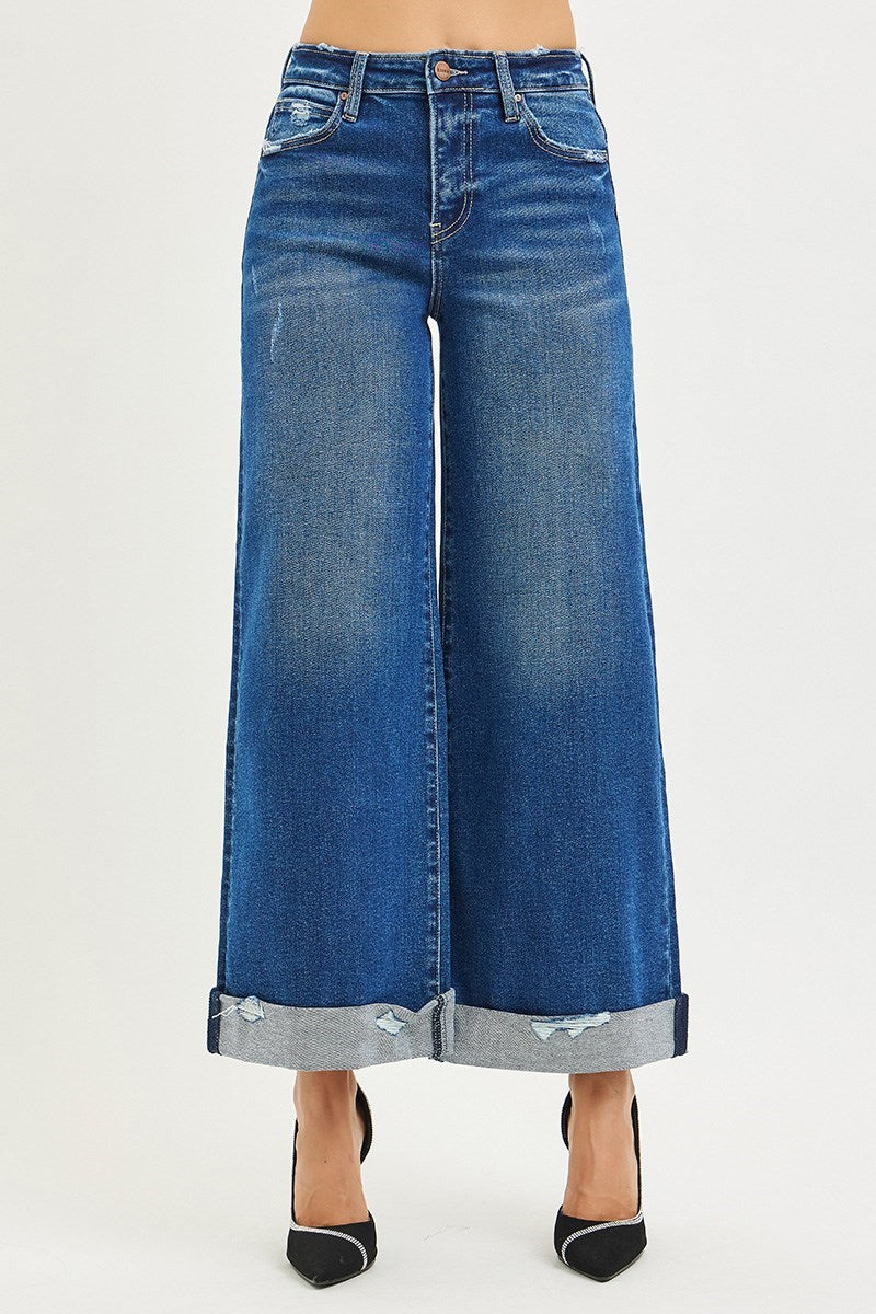 Wild Horses High Rise Crop Wide Distressed Cuff Jean