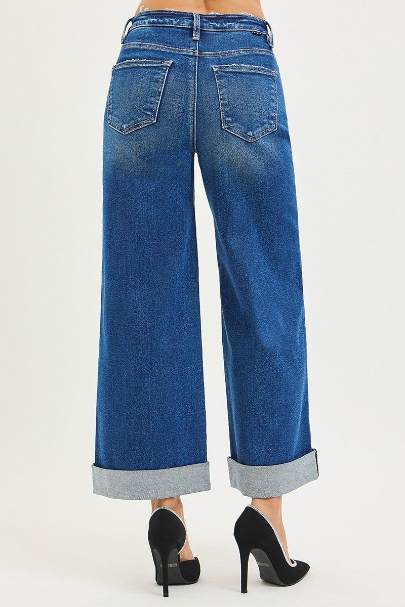 Wild Horses High Rise Crop Wide Distressed Cuff Jean