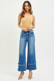 Regency HR Wide Leg Cuffed Button Detail Ankle Crop Jeans