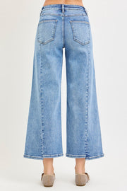 Misbehavin' Mid Rise Angled Seams Ankle Cropped Wide Leg