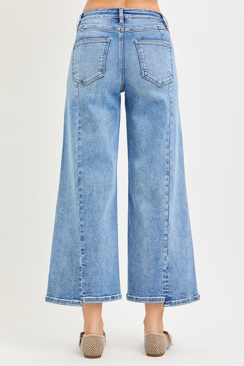 Misbehavin' Mid Rise Angled Seams Ankle Cropped Wide Leg