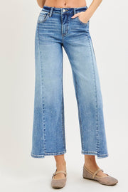 Misbehavin' Mid Rise Angled Seams Ankle Cropped Wide Leg