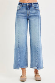 Misbehavin' Mid Rise Angled Seams Ankle Cropped Wide Leg