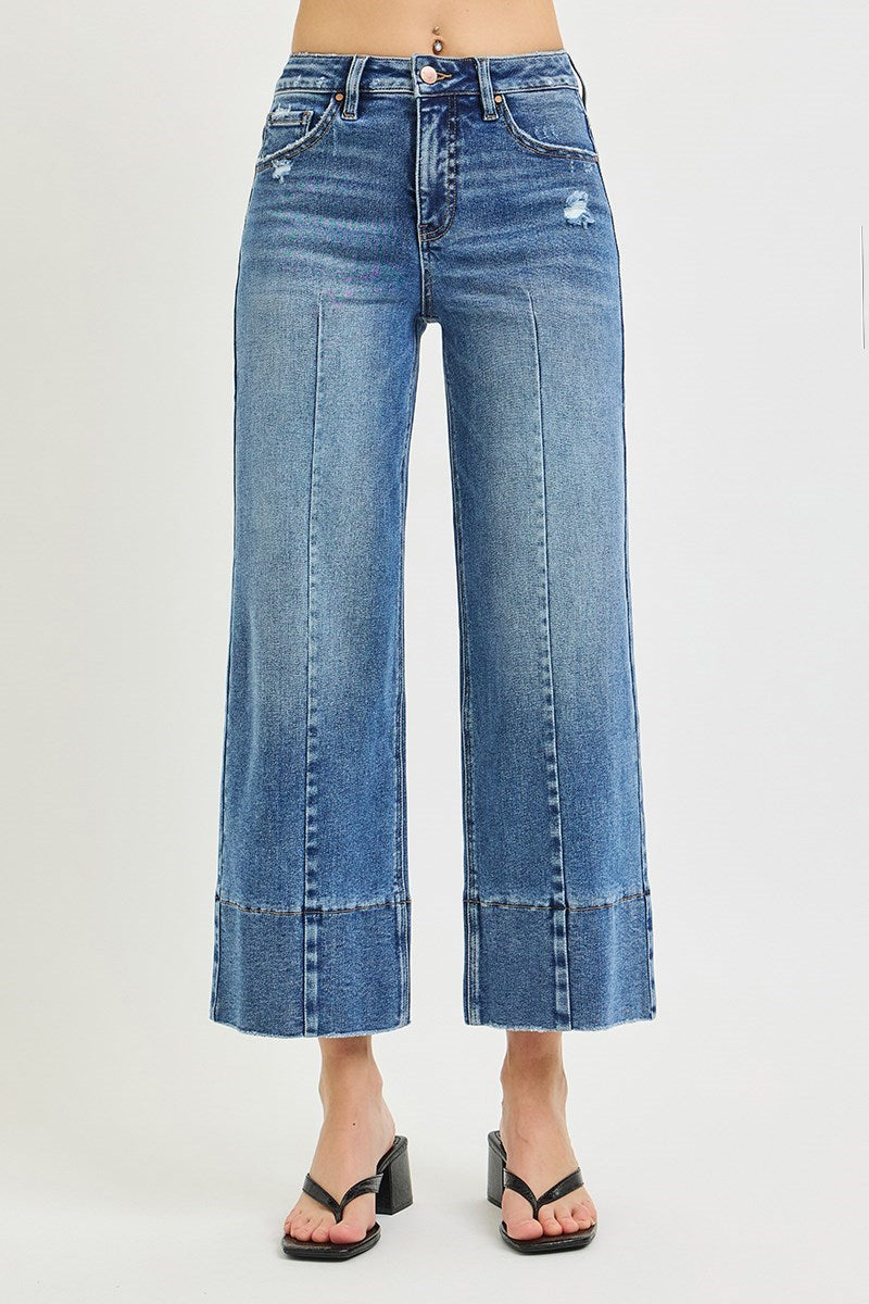 Firestone TC High Rise Front Seamed Ankle Cropped Wide Leg Jeans