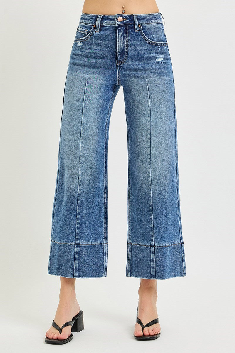 Firestone TC High Rise Front Seamed Ankle Cropped Wide Leg Jeans