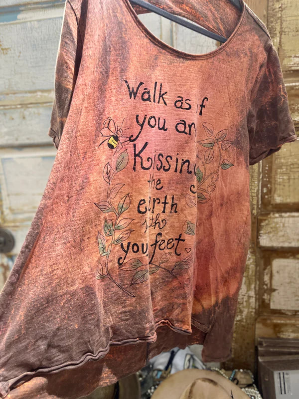 Kissing the Earth Distressed Tee, Handmade by A Rare Bird