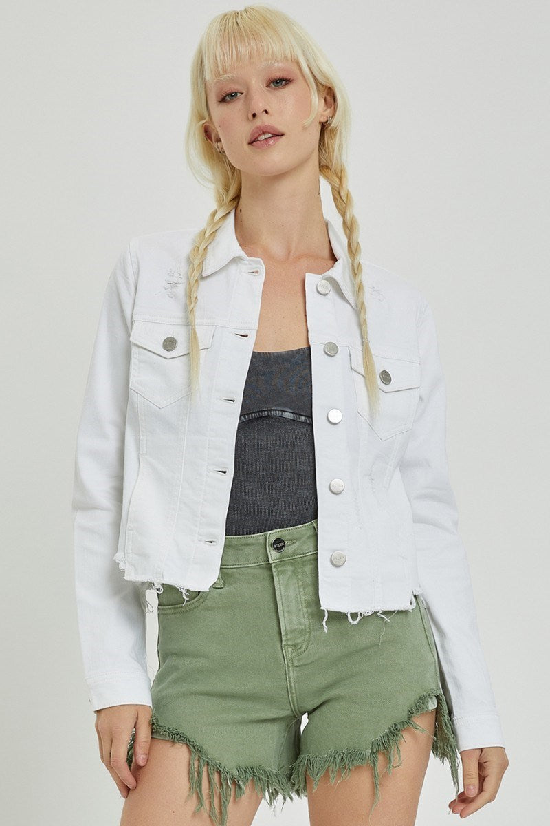 Goose White Distressed Denim Jacket