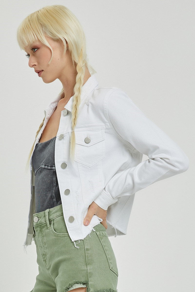 Goose White Distressed Denim Jacket