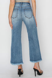 Octane High Rise Crop Length Wide Leg Fray Hem Jeans