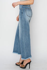 Octane High Rise Crop Length Wide Leg Fray Hem Jeans