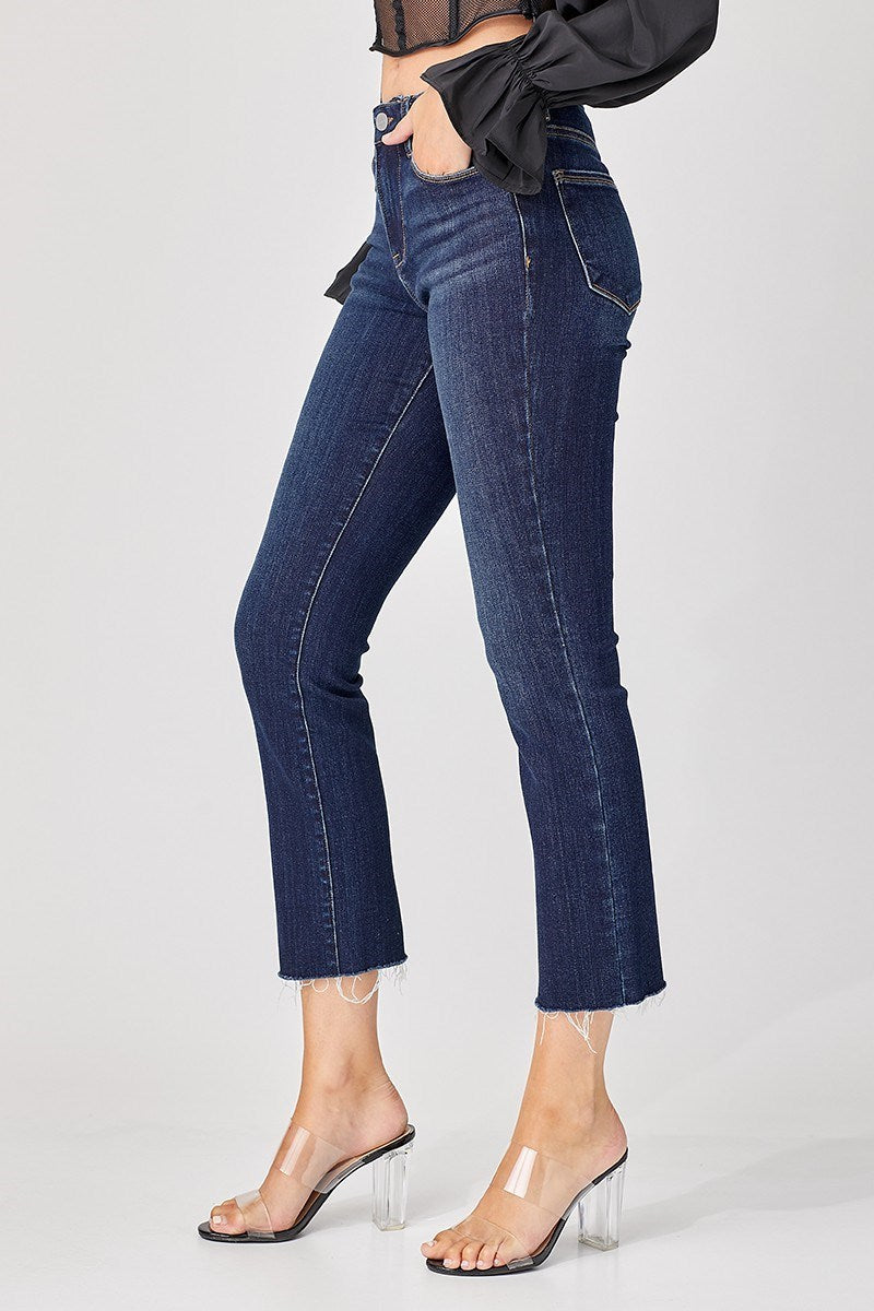 Billie Jean Midrise Straight Raw Edge Crop Jeans