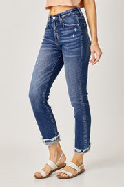 Hendrix High Rise Ankle Crop Straight Turn-Up Cuffed Jeans