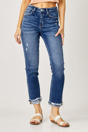 Hendrix High Rise Ankle Crop Straight Turn-Up Cuffed Jeans