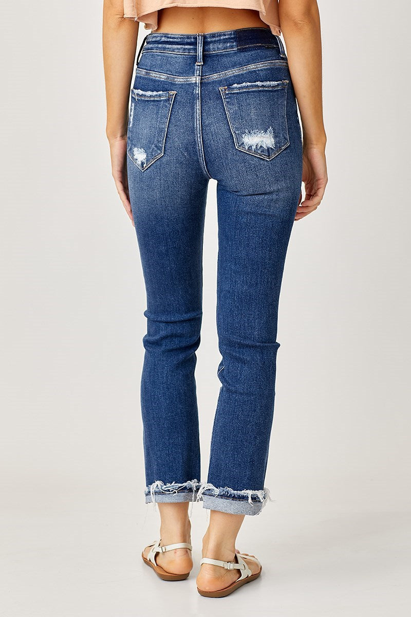 Hendrix High Rise Ankle Crop Straight Turn-Up Cuffed Jeans